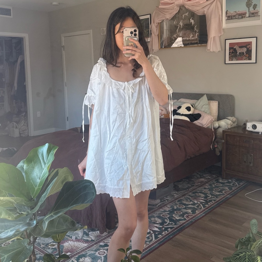 NWT White cotton babydoll nightgown sundress with eyelet trim - Picture 7 of 10